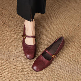 【预售5天】巨好穿~真皮一字扣带玛丽珍鞋女复古通勤低跟法式单鞋&AA3006
