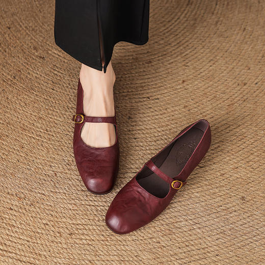 【预售5天】巨好穿~真皮一字扣带玛丽珍鞋女复古通勤低跟法式单鞋&AA3006 商品图0