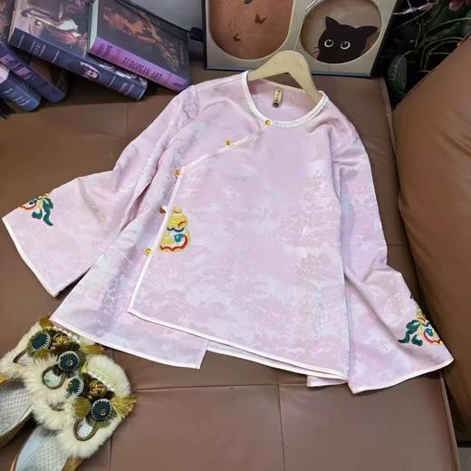 丁摩 早春新款中式国风衬衫新中式国风重工刺绣提花手工盘扣衬衣6ZF-3163 商品图2