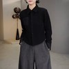 丁摩 高端复古蕾丝拼接翻领长袖衬衫女春秋高级感磨毛内搭打底上衣6ZF-0048 商品缩略图2