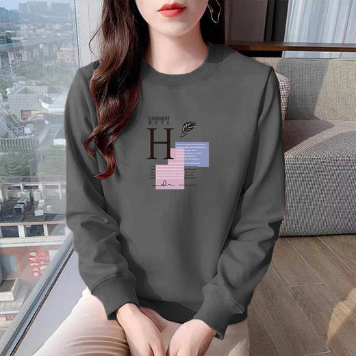 百媚生 纯棉卫衣圆领多色运动宽松休闲上衣3611H 商品图1