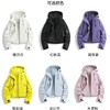 百媚生 户外女休闲冲锋衣运动紫色连帽登山服短款外套2689 商品缩略图2