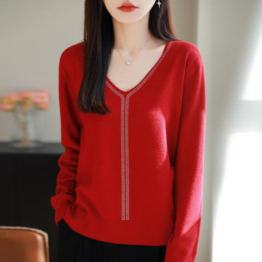 百媚生 法式重工烫钻针织打底衫薄款开衫GH-621-25 商品图3