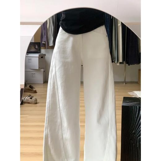 白色阔腿弯刀牛仔裤 女2026春季新款高腰宽松显瘦裤 垂感直筒镰刀裤子 商品图3