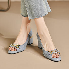 【预售5天】鱼嘴鞋子女凉鞋新款高跟真皮百搭粗跟小皮鞋夏季单鞋SY&Z212