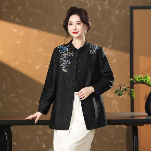 丁摩 真丝香云纱老料开衫小方领衬衣100%桑蚕丝外套5693 商品图0