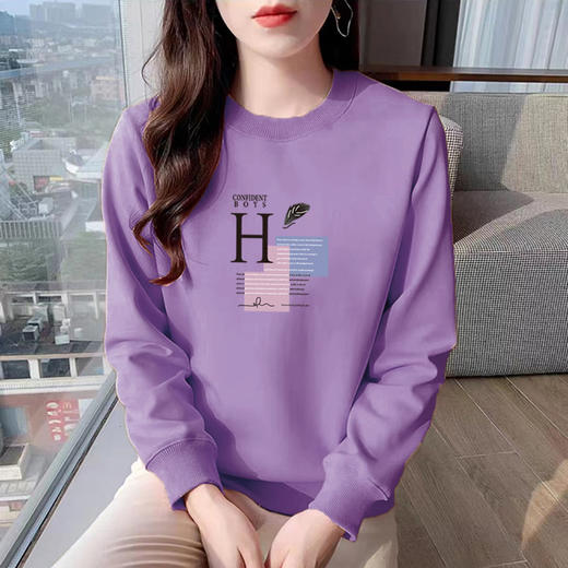 百媚生 纯棉卫衣圆领多色运动宽松休闲上衣3611H 商品图4