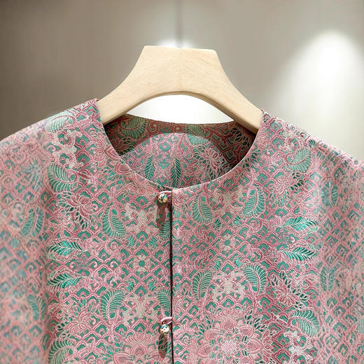 丁摩 新中式外套女仿真丝织锦缎春款圆领复古时尚宽松国风提花上衣6ZF-9636 商品图1