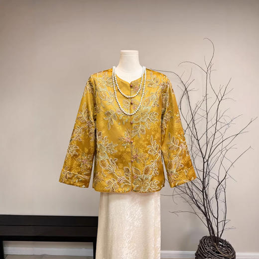 丁摩 新中式刺绣提花亮片外套春季新款圆领国风金色上衣女6ZF-3162 商品图0