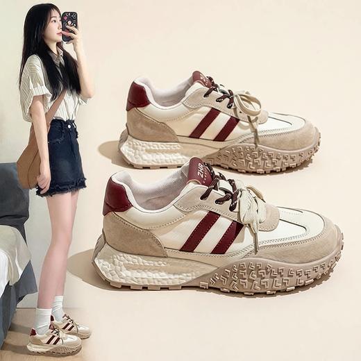 丁摩 防滑德训鞋女复古休闲运动鞋春秋季拼色厚底板鞋女6ZF-QS27 商品图0