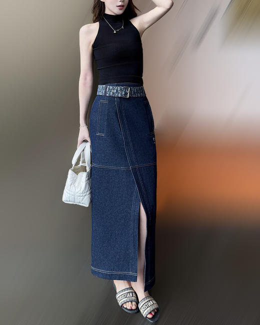 女款腰带全棉牛仔半裙la010 商品图3