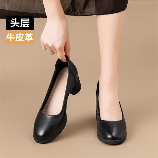 ZHR则则头层牛皮真皮浅口粗跟高跟单鞋女2025新款通勤小皮鞋女鞋 商品图7