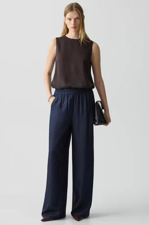 纯尾Th26新款藏青斜纹松紧腰阔腿裤。 自己备注号码 商品图1