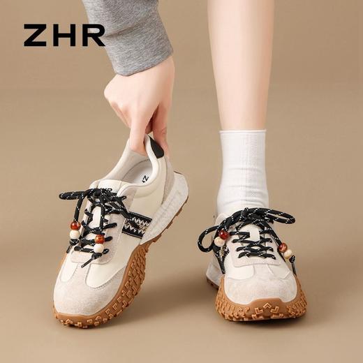 ZHR真皮德训鞋女2025秋季新款百搭复古阿甘鞋软底透气休闲运动鞋 商品图0