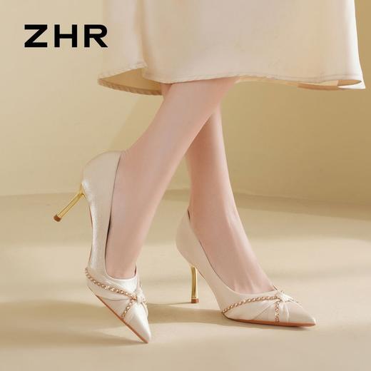ZHR则则蝴蝶结珍珠链高跟鞋女鞋2025新款法式优雅气质浅口细跟鞋 商品图0