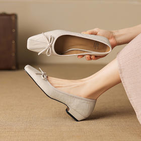 【预售5天】法式复古羊皮单鞋浅口新款小皮鞋粗跟低跟上班鞋一脚蹬女鞋&72-8065