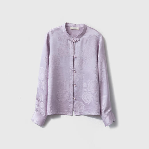 丁摩 真丝花萝新中式衬衫女100桑蚕丝提花立领国风盘扣长袖上衣春新款6ZF-CSE008 商品图0