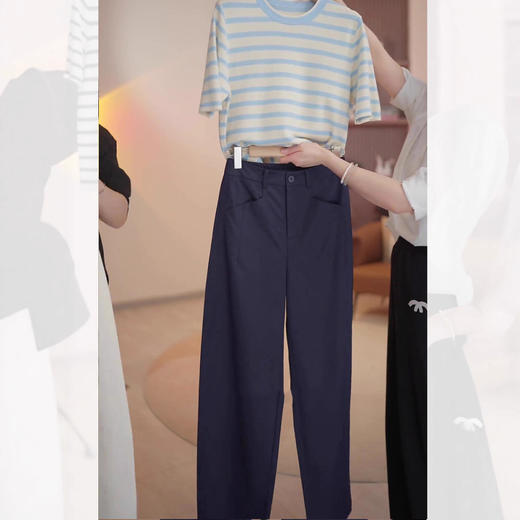 丁摩 藏青色西装弯刀裤女年春秋新款香蕉裤高腰显瘦夏季九分镰刀裤6ZF-932 商品图3