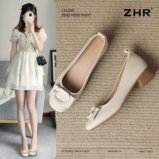 ZHR则则浅口单鞋女2025新款春季法式粗跟百搭小皮鞋舒适休闲女鞋 商品图0