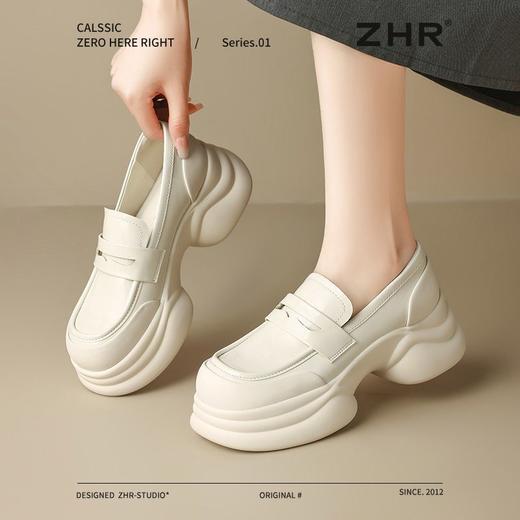 ZHR则则法式粗跟黑色乐福鞋女2025新款简约舒适增高一脚蹬小皮鞋 商品图7