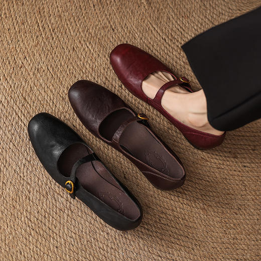 【预售5天】巨好穿~真皮一字扣带玛丽珍鞋女复古通勤低跟法式单鞋&AA3006 商品图3