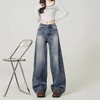 复古蓝阔腿牛仔裤 女潮流百搭舒适裤 新款设计感高腰垂感弯刀裤子 商品缩略图2
