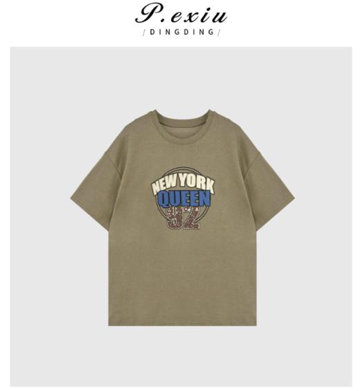 03-3潘依绣丁丁宠粉100%棉美式复古印花简约短袖T恤 G9119 商品图0