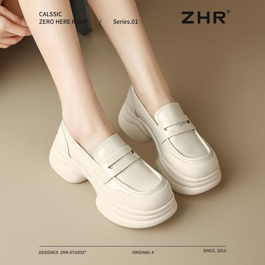ZHR则则法式粗跟黑色乐福鞋女2025新款简约舒适增高一脚蹬小皮鞋 商品图8