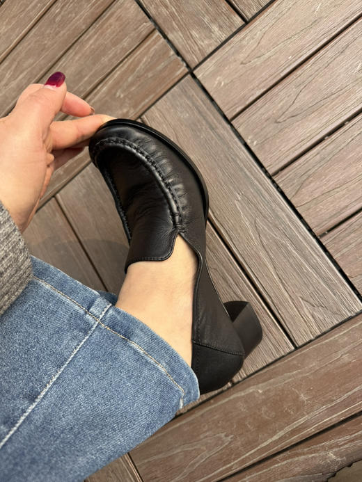 316-3 自留 可踩跟可小跑 3.1粗跟单鞋 小牛皮手工缝马克线 粗跟暴走皮鞋 商品图3