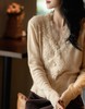 法式v领~小山羊绒蕾丝气质两面长袖羊绒衫上衣女 商品缩略图2
