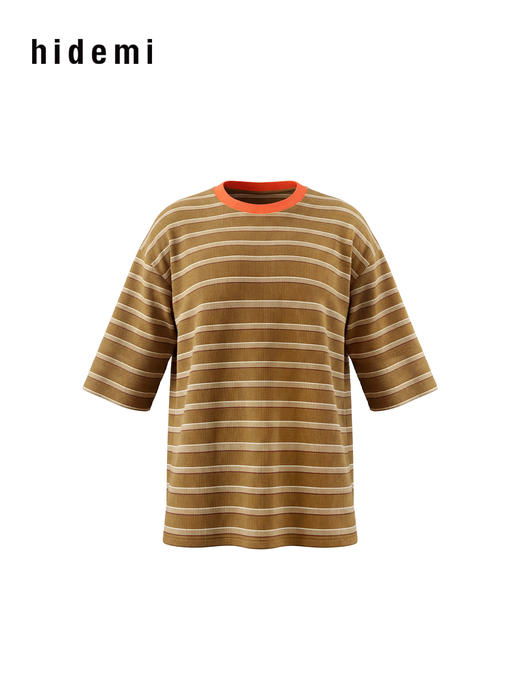hidemi副线小h 撞色圆领条纹宽松休闲短袖T恤 商品图8
