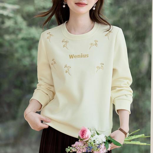 丁摩 圆领正肩女士卫衣新款春秋高端洋气宽松显瘦无帽上衣薄款6ZF-10037 商品图1