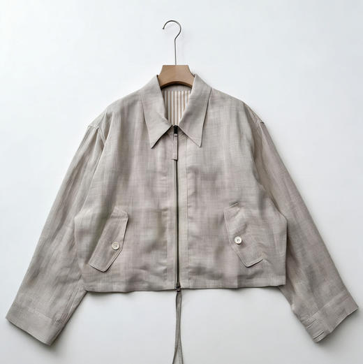 LP纯圆薄款亚麻夹克外套。 自己备注号码。廓形 商品图0