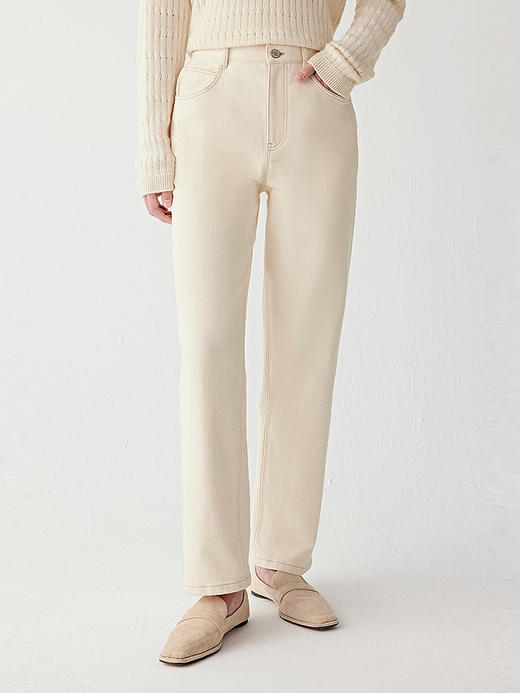 小禾土壤牛仔米白色牛仔裤 商品图2