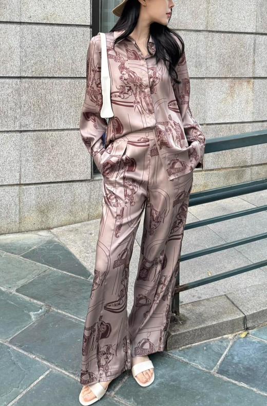 女款丝质印花直筒长裤 可配套装zo 商品图3
