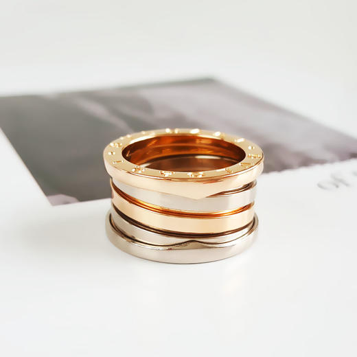 【95新】BVLGARI宝格丽B.zero1系列354914玫瑰金拼白金双色四环弹簧戒指51号中性款060326AK21 商品图2