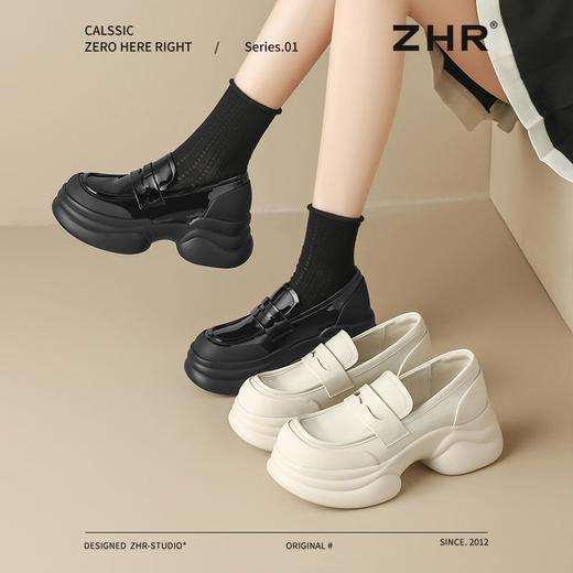 ZHR则则法式粗跟黑色乐福鞋女2025新款简约舒适增高一脚蹬小皮鞋 商品图9