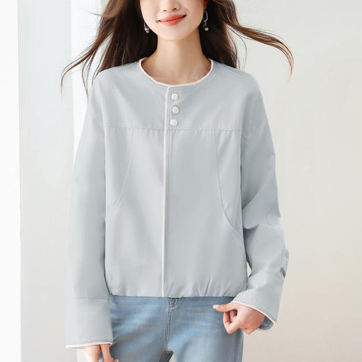 百媚生 时尚圆领女士短外套简约休闲夹克BKXYFS6928 商品图2