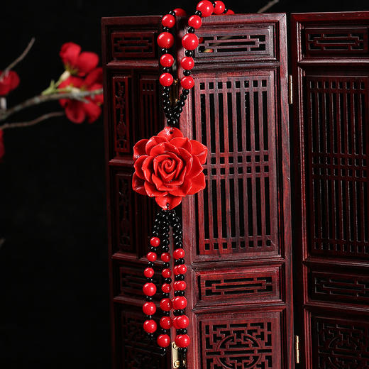 丁摩 新款配饰长项链山茶花流苏琉璃吊坠复古朱砂项链女饰品项饰6ZF-LM-2 商品图2
