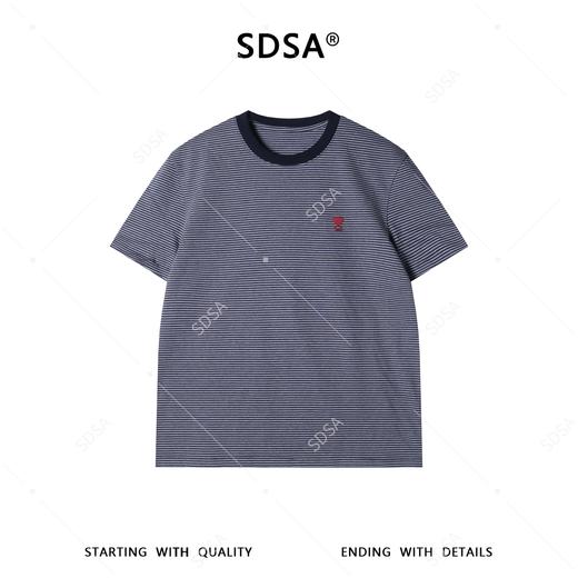 9213SDSA男装2026新款高贵轻奢百搭显瘦撞色条纹刺绣爱心圆领短袖T恤 商品图1