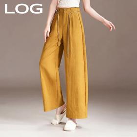 百媚生 天丝亚麻弯刀裤女垂坠感高腰宽松九分休闲裤2676