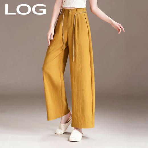 百媚生 天丝亚麻弯刀裤女垂坠感高腰宽松九分休闲裤2676 商品图0