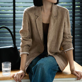 丁摩 老钱美学" 气质艺术家 | 呼吸感100%亚麻/单排扣廓形西装外套女6ZF-50853