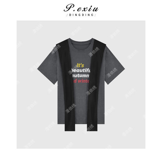 03-3潘依绣丁丁宠粉韩系短袖拼接圆领短袖Q50214 商品图0