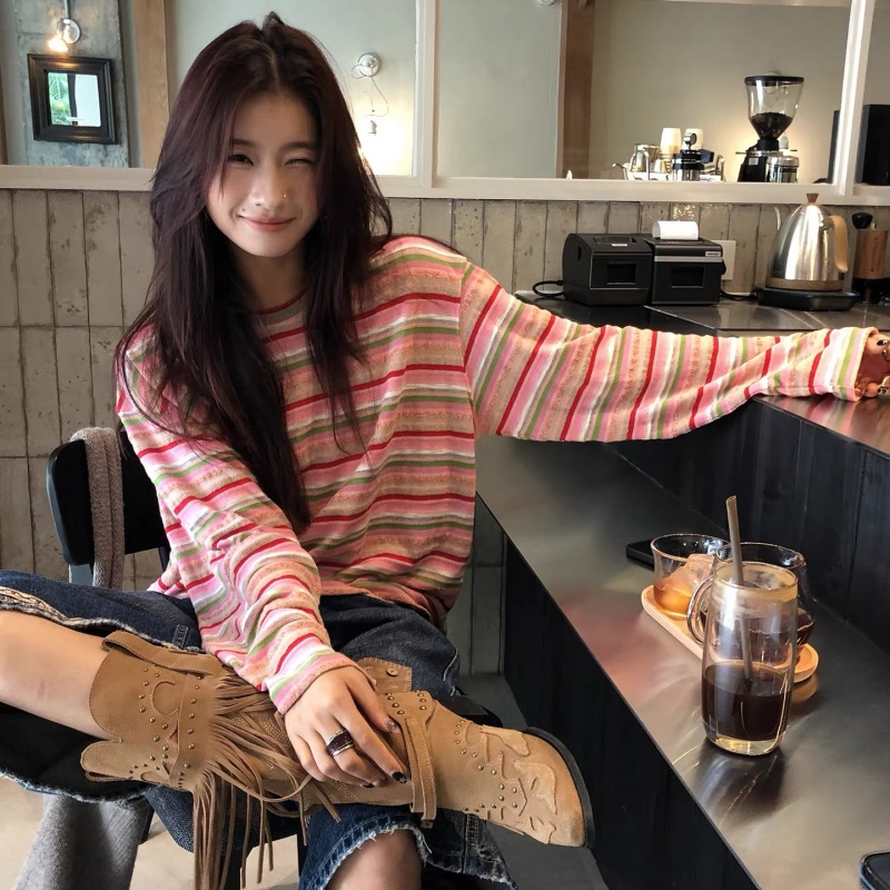 老米优品🎈3-7天发货！阳光的味道~《复古条纹慵懒T》 落肩设计慵懒随性 ，藏肉显瘦不挑人~~