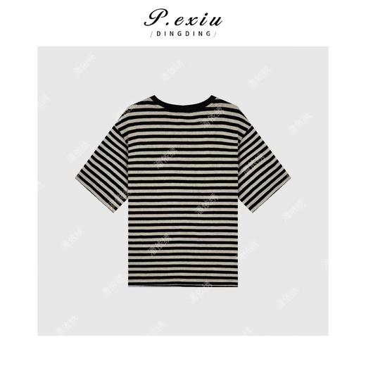 03-3潘依绣丁丁宠粉【经典条纹】撞色螺纹复古圆领短袖T恤 F001 商品图2