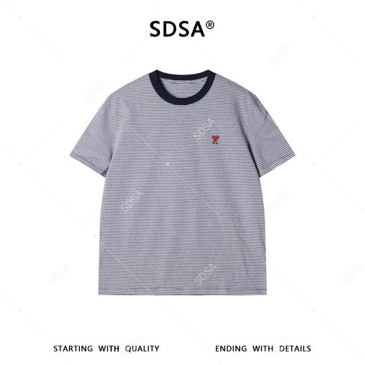 9213SDSA男装2026新款高贵轻奢百搭显瘦撞色条纹刺绣爱心圆领短袖T恤 商品图1
