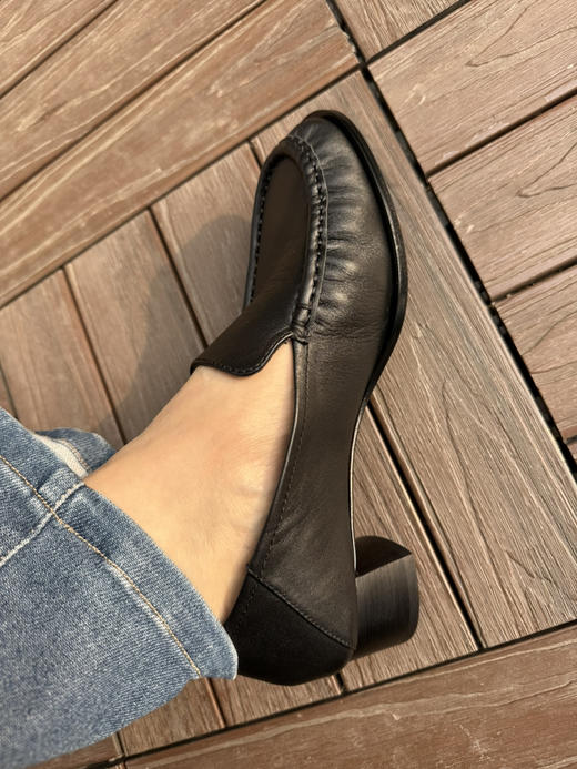 316-3 自留 可踩跟可小跑 3.1粗跟单鞋 小牛皮手工缝马克线 粗跟暴走皮鞋 商品图1