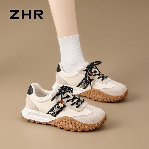 ZHR真皮德训鞋女2025秋季新款百搭复古阿甘鞋软底透气休闲运动鞋 商品图6