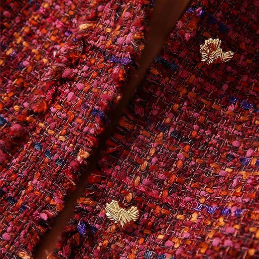 丁摩 羊毛小香风外套高级感 红色粗花呢短款春季穿搭女装装上衣6ZF-2007 商品图3